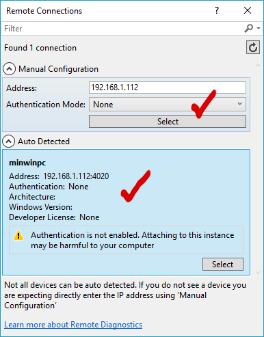 Screenshot of correct way to connect